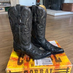 Corral Black Goat Lace Inlay Cowboy Boots